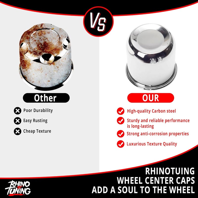 RTRHINOTUNING 4pcs 3.19inch Push Through Wheel Center Caps Chrome Silver Truck Trailer Wheels Center Cap for 3.19" Rims Hole 3.17" Tall - Image 4
